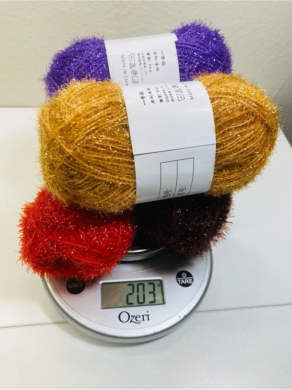 NEW 203 g / 7 oz Sparkly Scrubby Yarn Bundle - Purple, Gold, Red, Brown